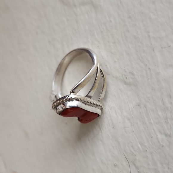 Gorgeous NWOT Native American Navajo Handmade Coral & Sterling Ring ♥️🎁💍 - Picture 4 of 13